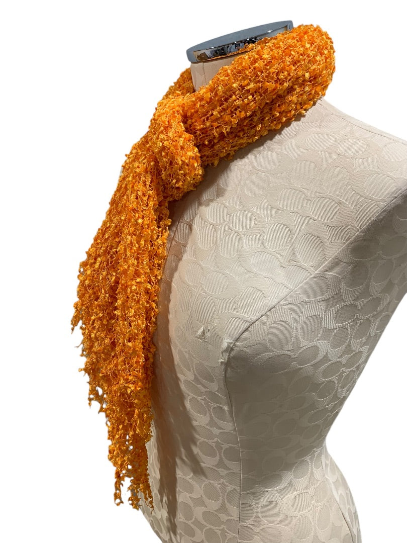 Womens Orange Knitted Ribbon Scarf Fringed 64x17 Inches