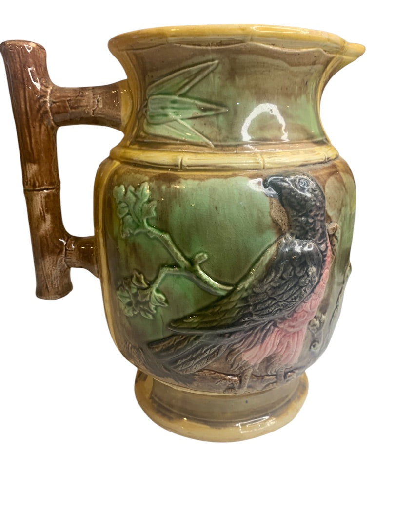 Belfields Prestonpans Scotland Majolica English Hawk Pitcher Repaired 9.5 Inch