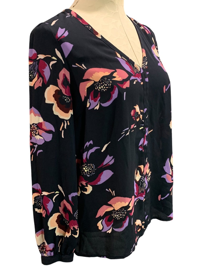 Size 2 J.Crew Womens Sheer Popover Blouse Shirt Navy Blue Floral