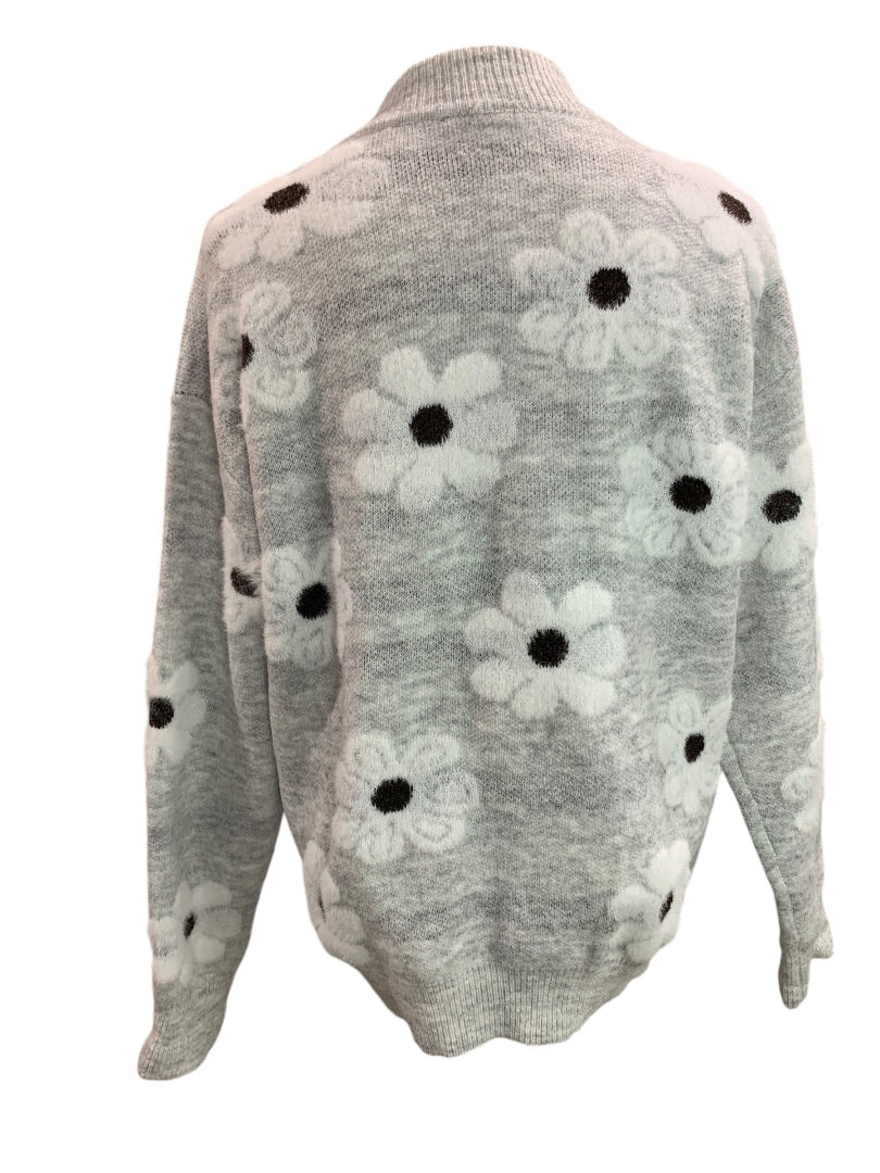 XL Womens Quarter Zip Pullover Gray Daisy Sweater