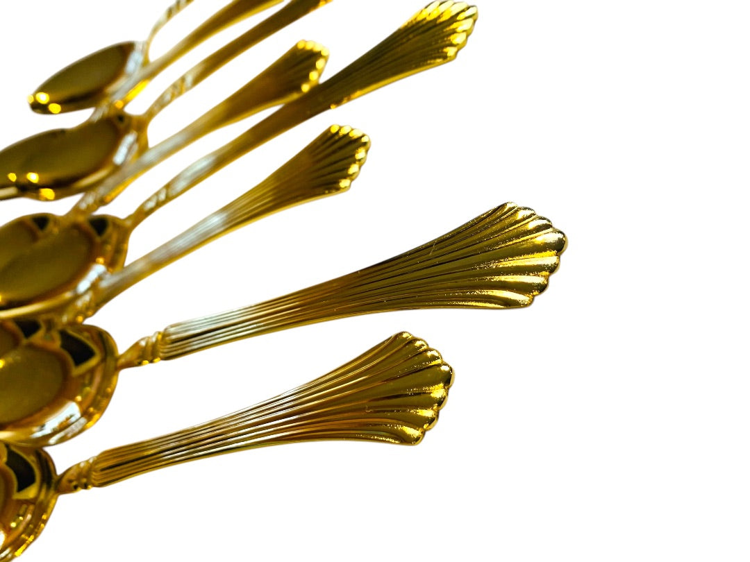 Gold Electroplate Vintage Teaspoons Set of 8 Scalloped 6.6 Inch