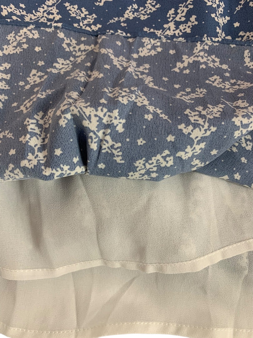 XS Saks Fifth Avenue Dress Peasant Style Blue White Floral Sleeveless