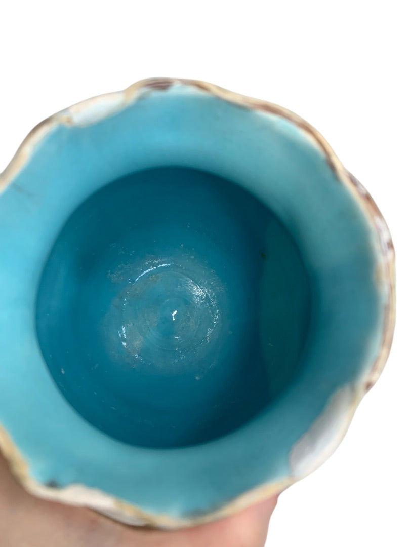 Antique Simon Fielding Majolica Pitcher Pottery Wildflower Blue Bow 6 Inch