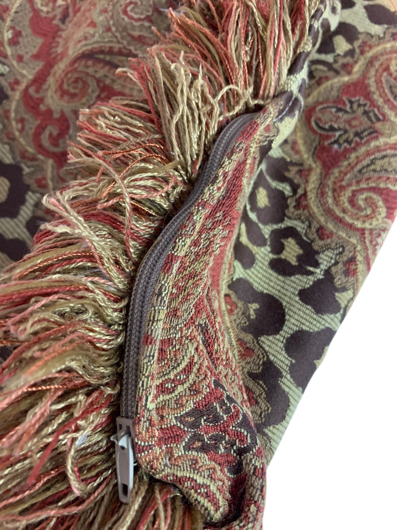 Set of 4 Pillow Covers Animal Print Fringed 18 Inch Square Zip Closure
