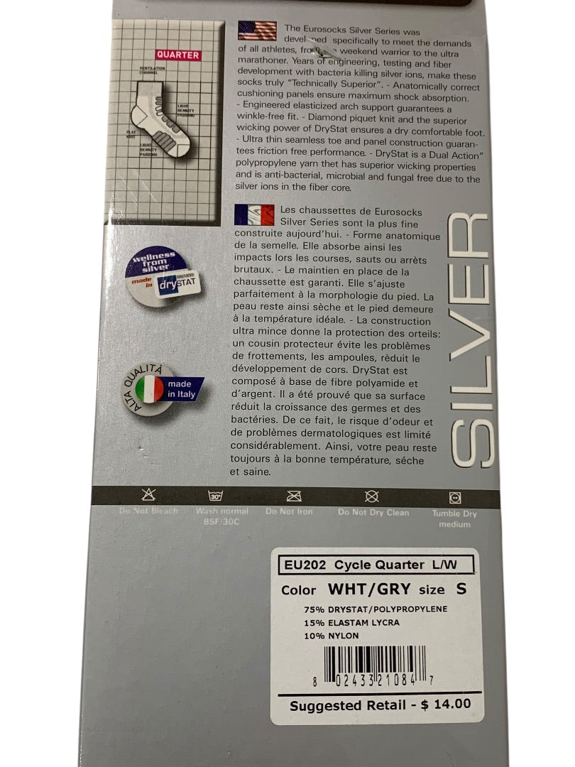 Small Euro Sock Light Weight Bike Silver Cycle Quarter EU202 Unisex