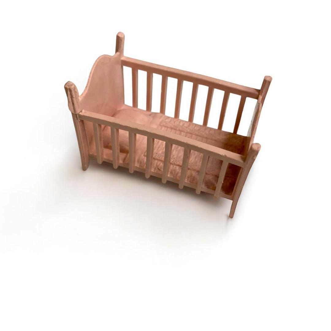 1950s Miniature Dollhouse Crib Baby Pink Plastic 1:18 Scale