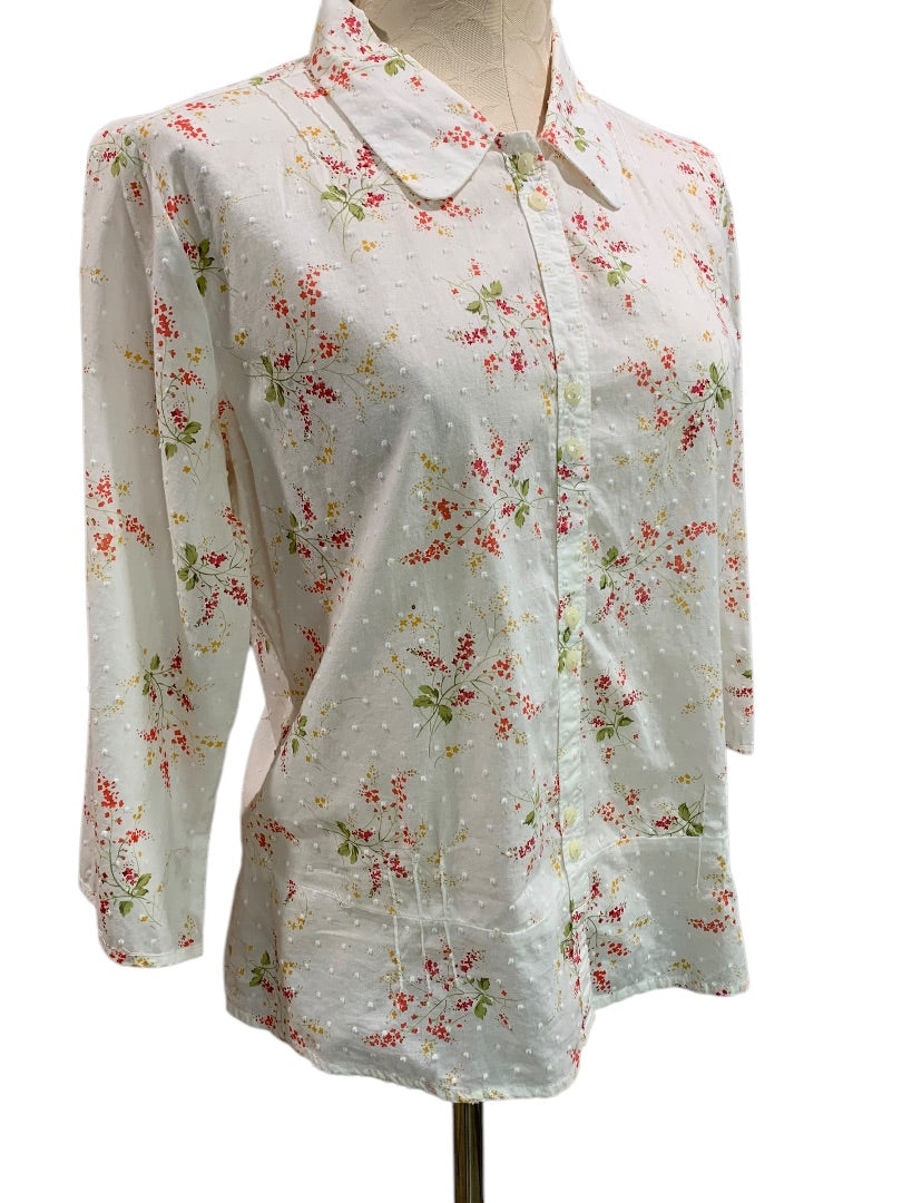 Large Old Navy Womens Button Up Blouse Swiss Dot Floral Easy Fit