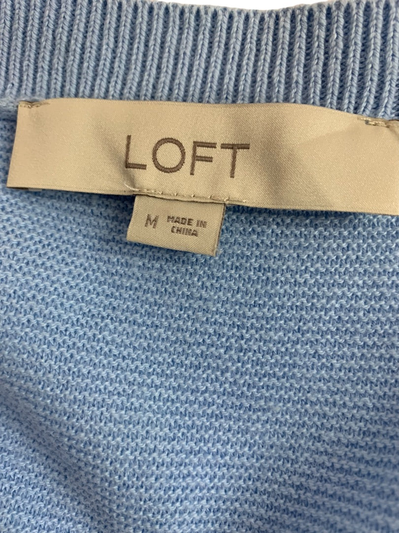 Medium LOFT Womens Powder Blue Lightweight V-Neck Sweater