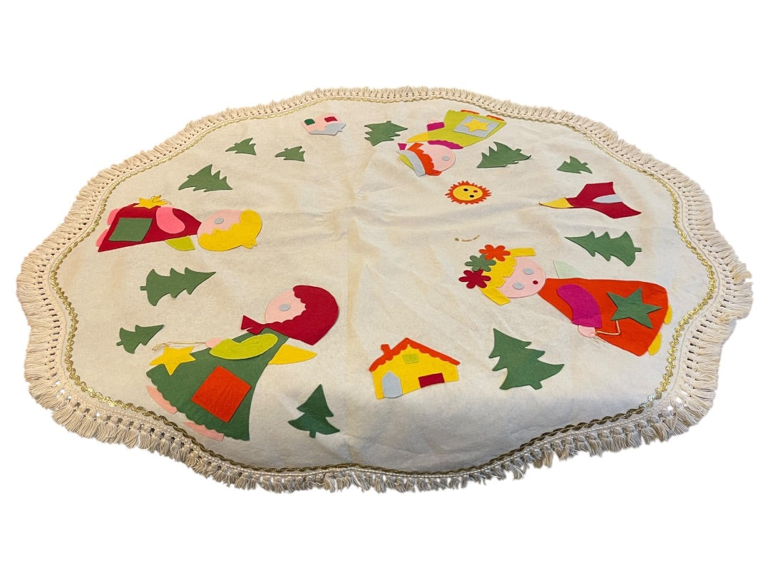 Midcentury Felt Tablecloth Holiday Christmas Kitschy 44 x 48 Inches Oblong