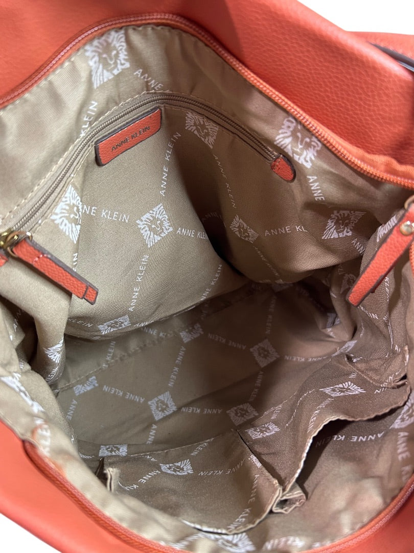 Anne Klein Vegan Leather Peachy Orange Shoulder Bag Zip Top