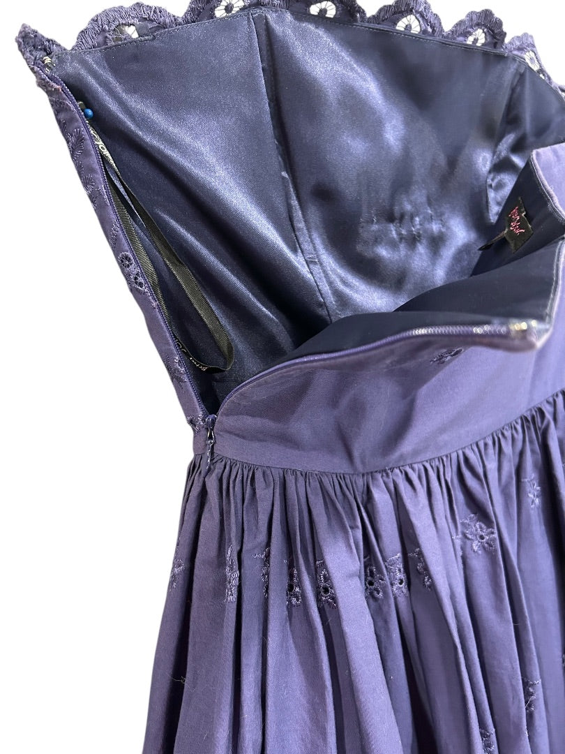 Size 4 Betsey Johnson Dress Purple Strapless Eyelet Embroidered Party