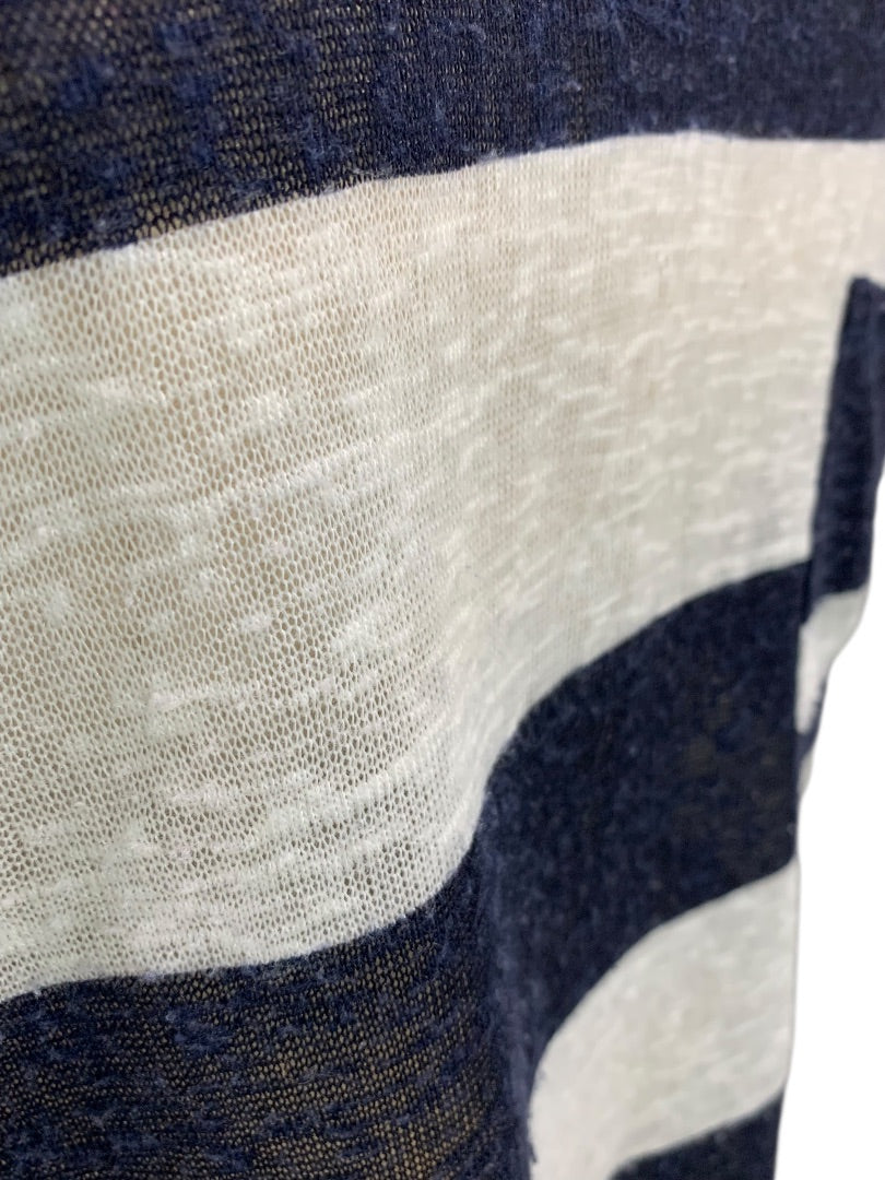 XL Petite Womens Navy Blue White Striped Lightweight Sheer Sweater V-Neck Pocket