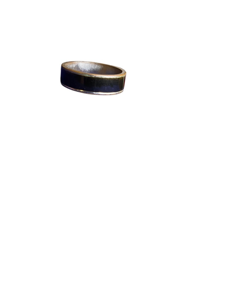 Size 8 Vintage Silvertone Black Enameled Ring Band 6mm