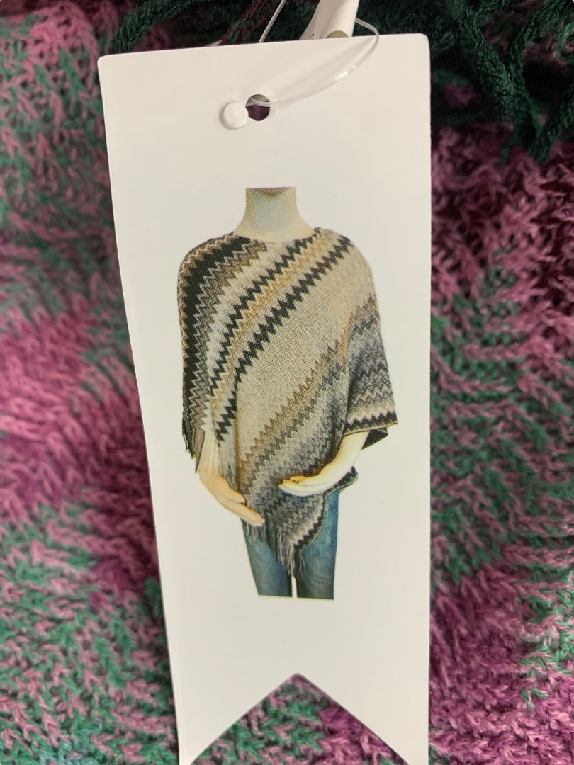 One Size Cruise Club Womens New Chevron Sweater Poncho Fringed