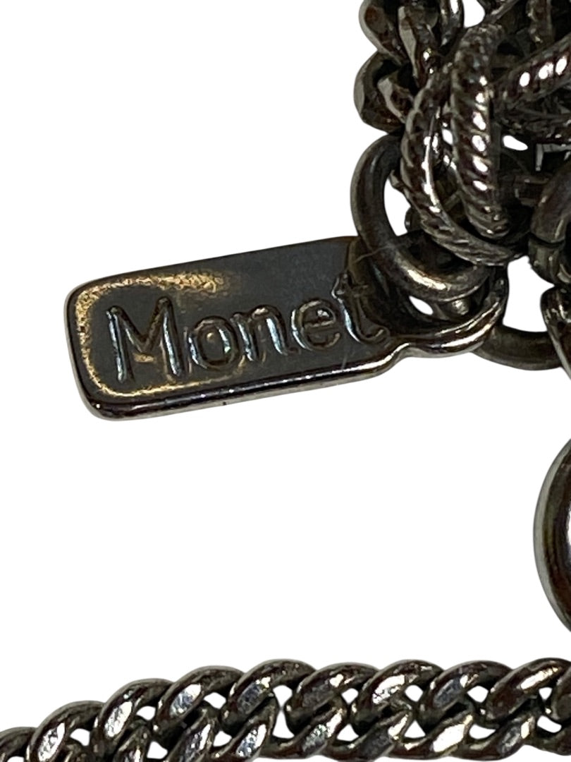 Signed Monet Silvertone 54 Inch Necklace 3 Strand Chain Spring Clasp
