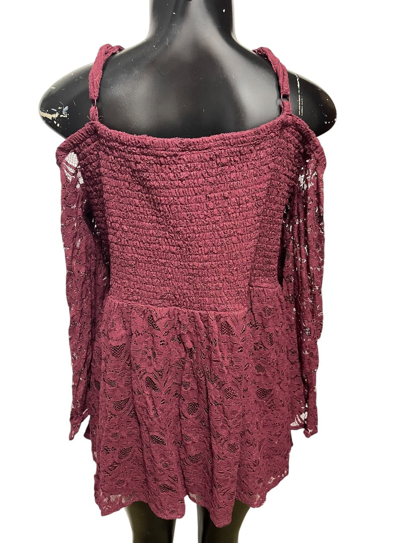 4X Torrid Womens Cold Shoulder Shirt Lace Smocked Bodice Blouse