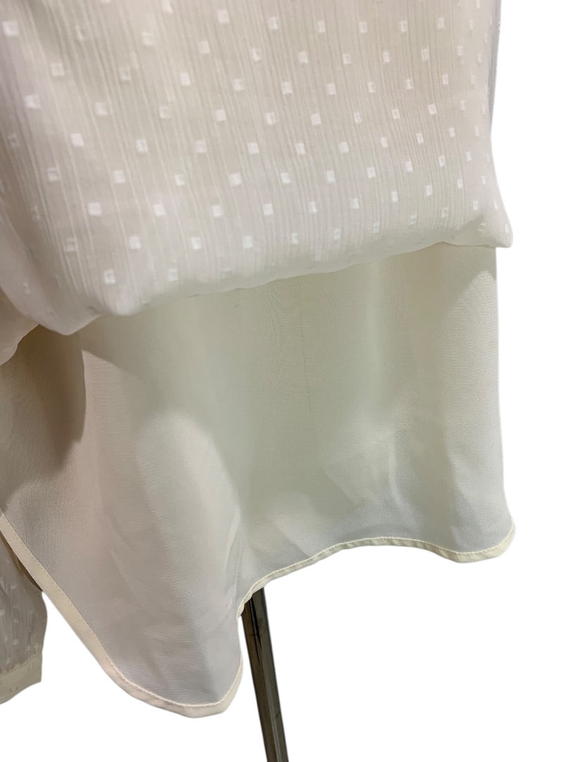 Small Petite Loft Ivory Womens Blouse Flowy Long Sleeve Lined Shirt Sheer Sleeve