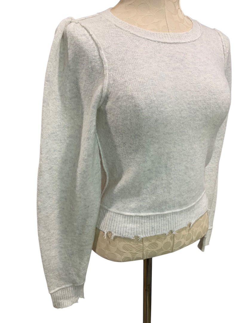 Small Aerie Womens White Gray Distressed Hem Sweater Reverse Stitch