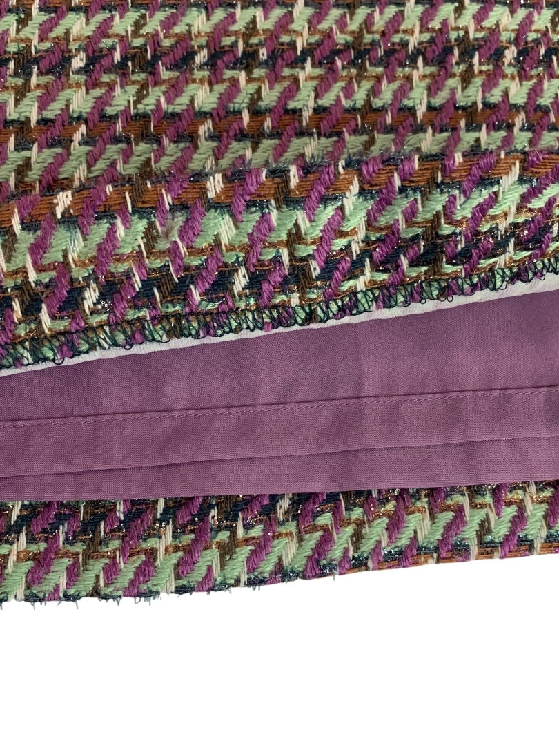 Size 2 Loft New Tweed Skirt Metallic Threading Pockets Side Zip Purple Green Brown