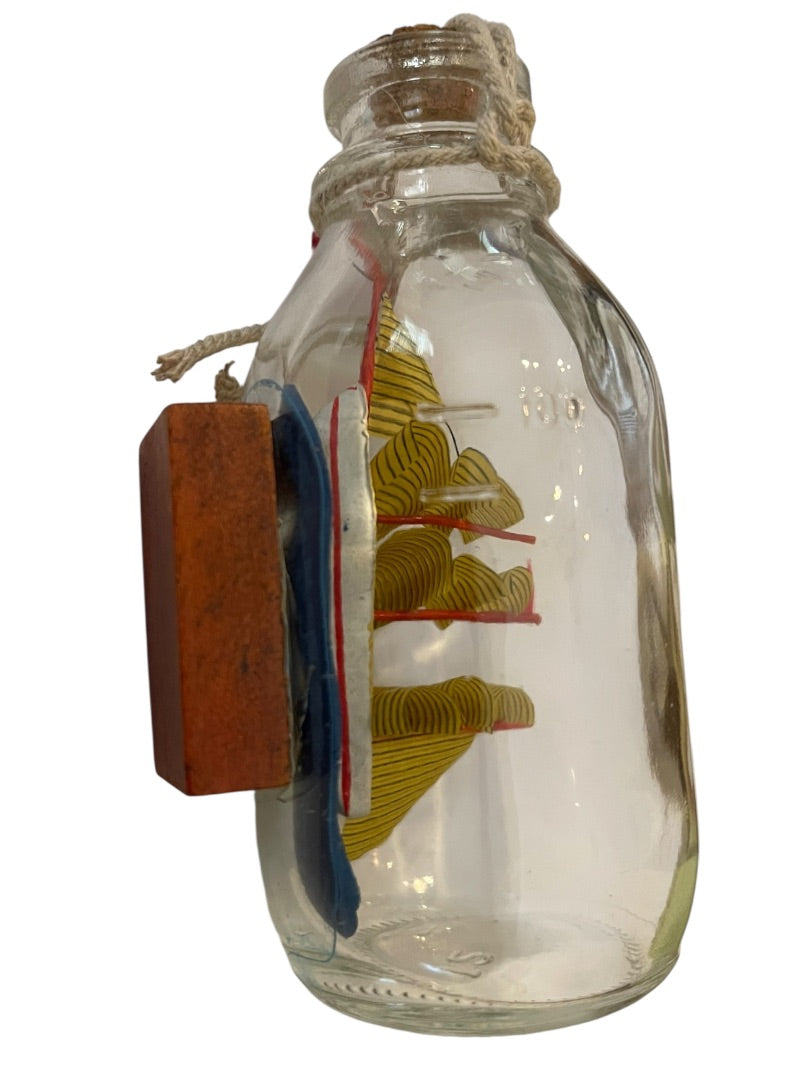 Vintage Ship In the Bottle Small Nautical Model of Tall Sail Ship 4 1/2" x 2 1/2"