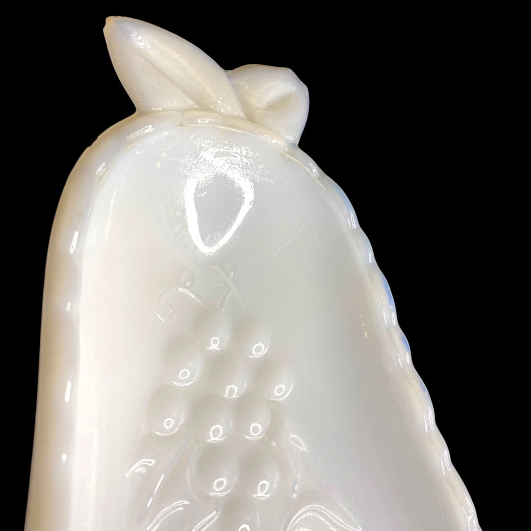 1950s Hazel-Atlas Milk Glass Blossom Pattern Pear Shape Relish Tray 8"