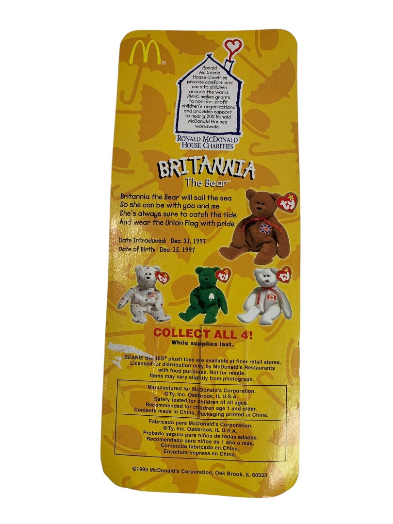 1999 McDonalds Brittania The Bear Ty Beanie 5.5" with Package