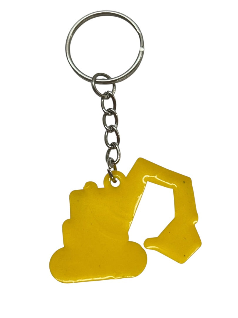 Backhoe Digger PVC Keychain Keyring 3.25" Yellow