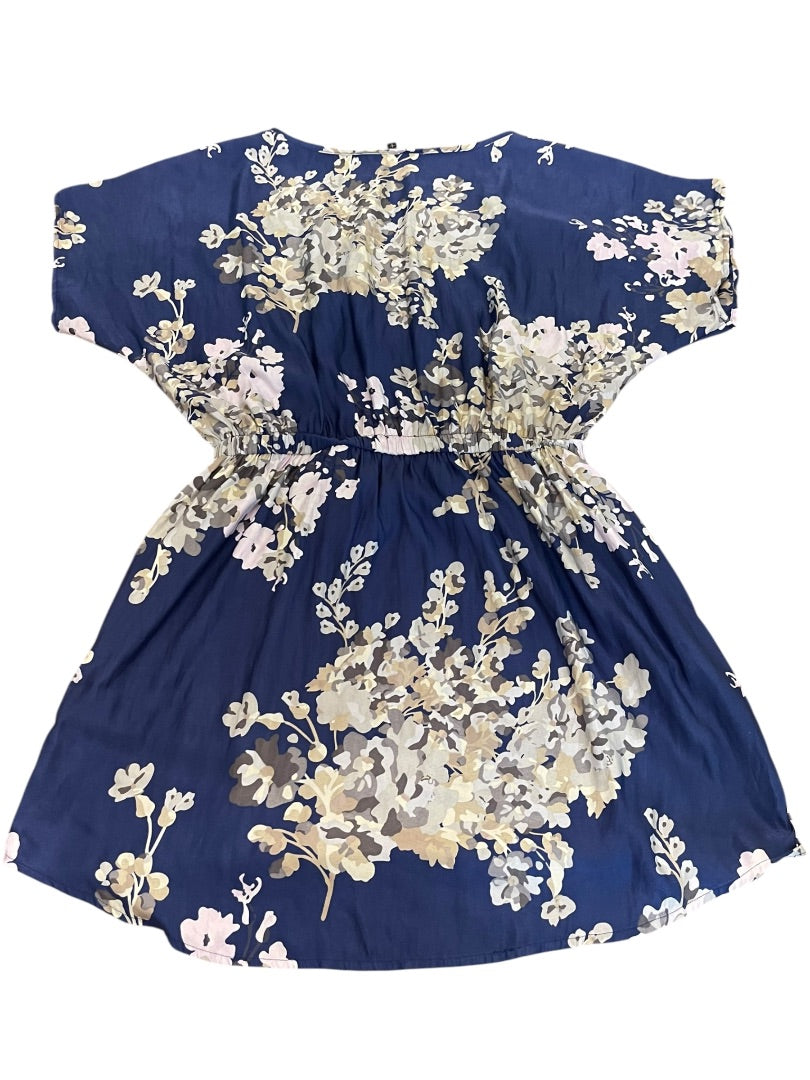 Large Express Floral Scoop Neck Elastic Waist Mini Dress Blue Pockets