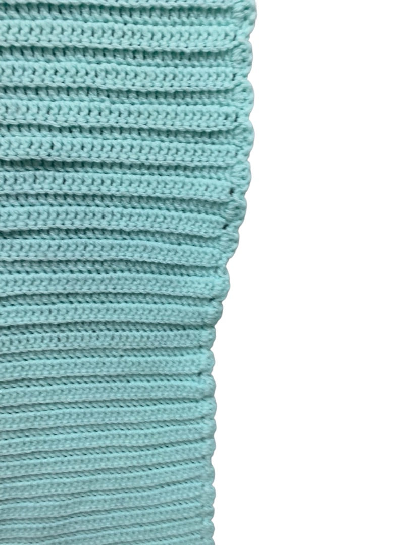 Vintage Mint Green Crochet Baby Blanket 34" x 27" Scalloped Edge