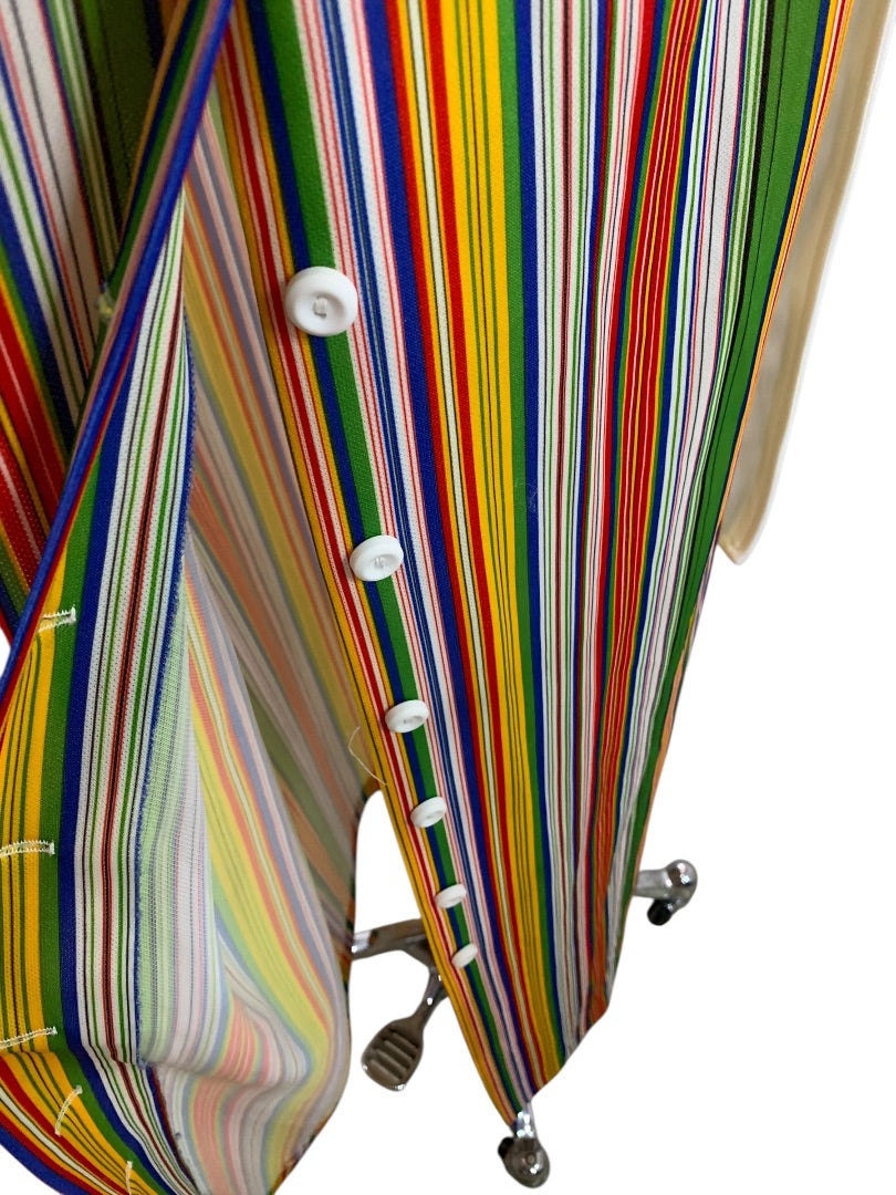 Size 10 Vintage Rainbow Stripe Maxi Dress White Sleeveless Button Front