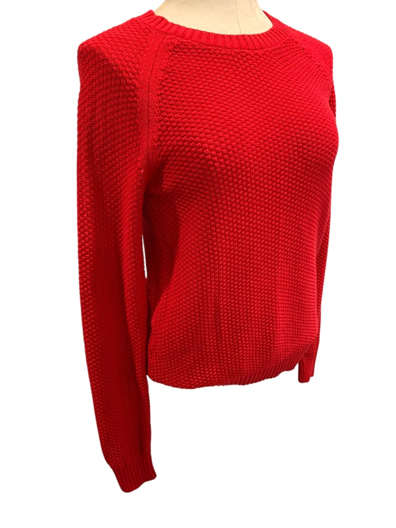 XS Loft Womens Red Sweater Pullover Textured Crew Neck