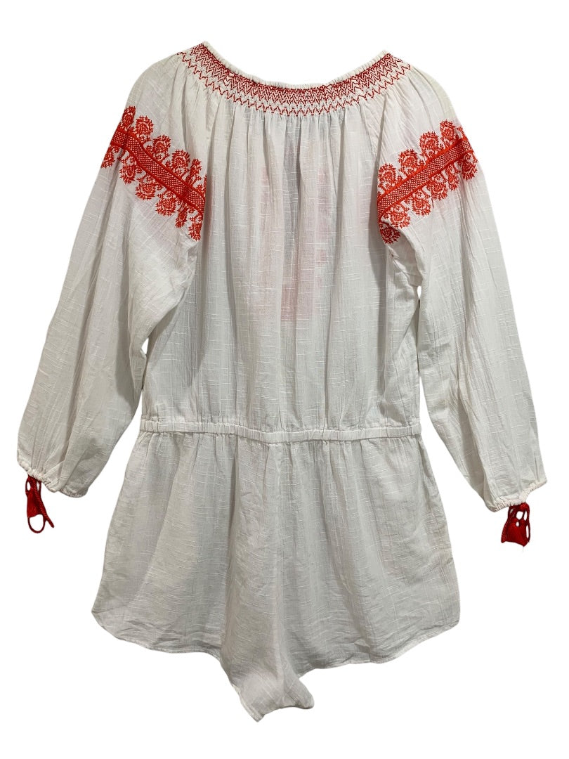Medium J.Crew Womens Embroidered Beach Romper Cotton Sheer G6587
