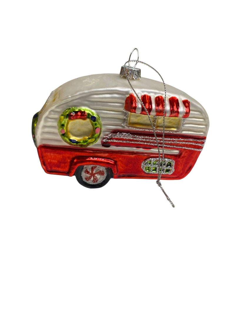 Blown Glass Happy Camper Ornament Holiday Christmas 4.5" Length
