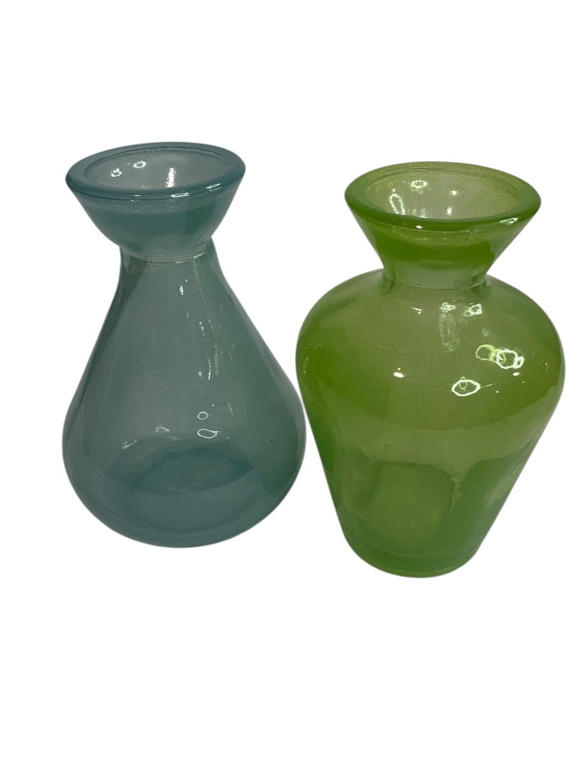 Pair of Glass 4.5" Bud Vases Blue Green