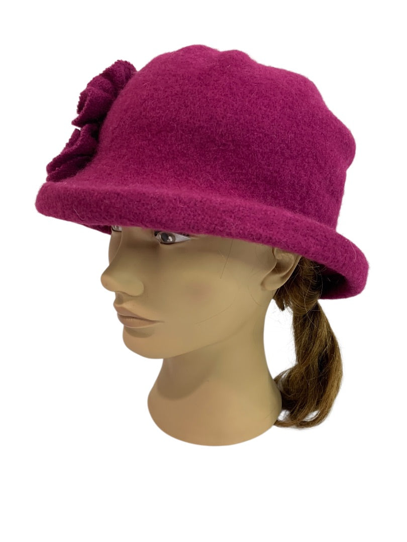 One Size Brooklyn Industries Fuchsia Wool Cloche Hat Rosette Retro