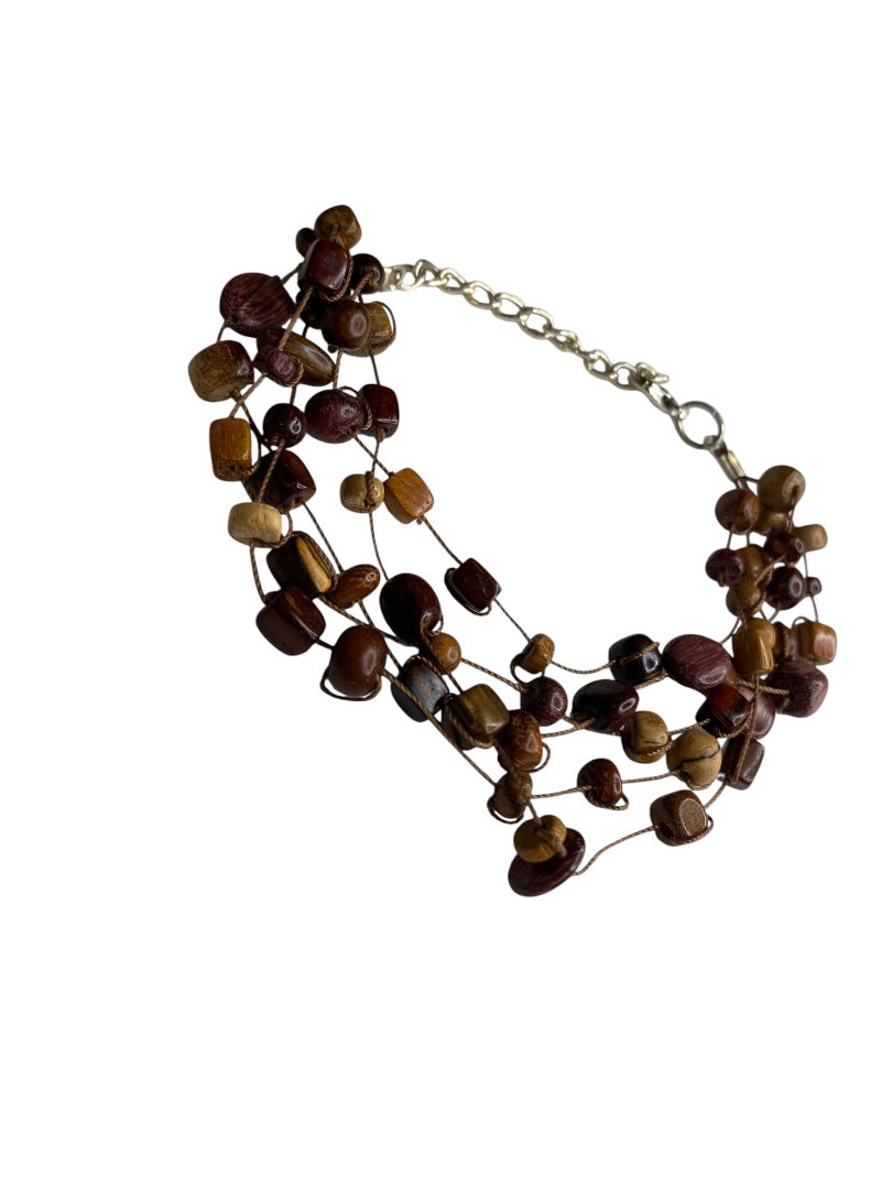 Wooden Beaded String Multistrand Bracelet 8-9" Lobster Clasp