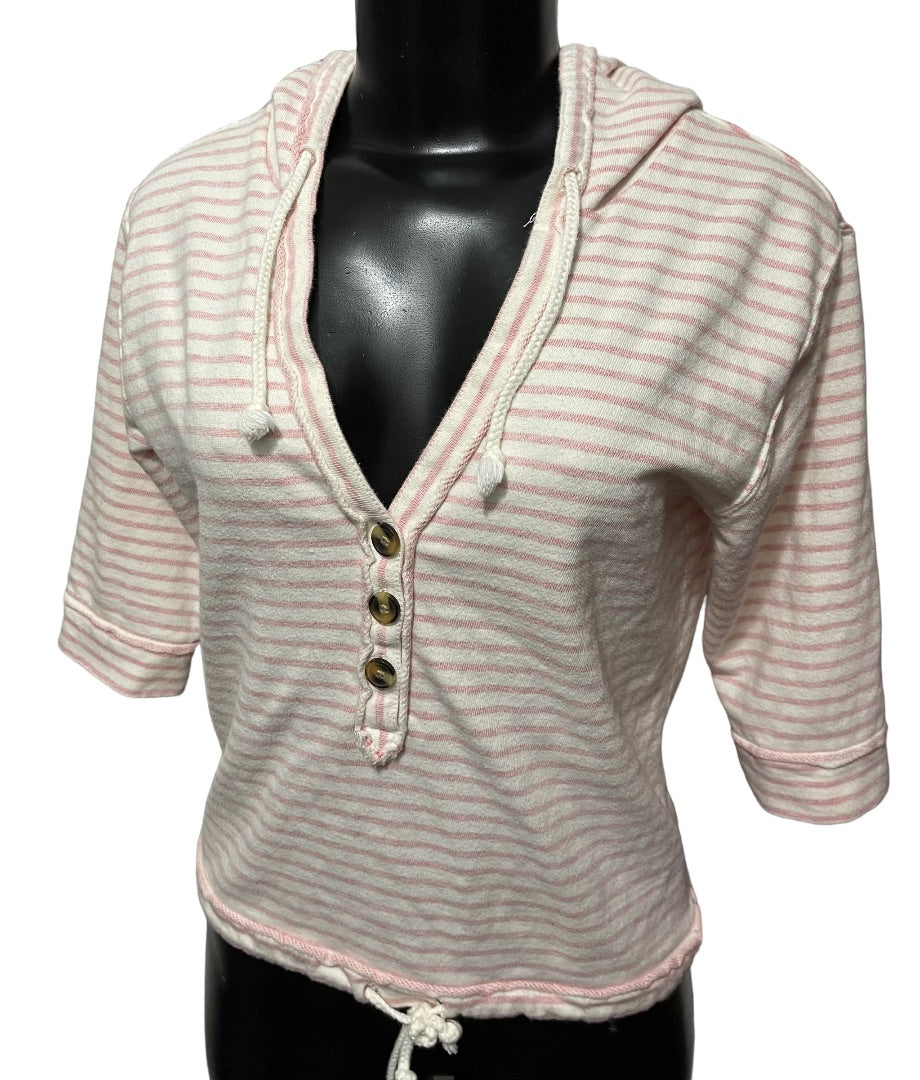 XS Aerie Women's Pull Over Short Sleeve Hoodie V-Neck Crop