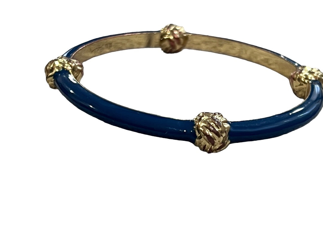 LILLY PULITZER Knotty Bangle Bracelet Navy Enamel Gold Knot Accents
