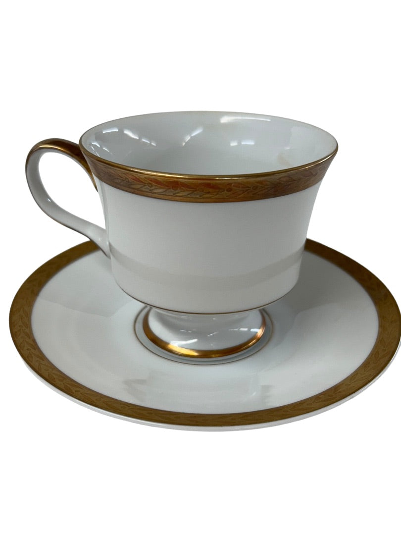 Sango Royalty Pattern White Gold Trim Tea Cup and Saucer 1970s