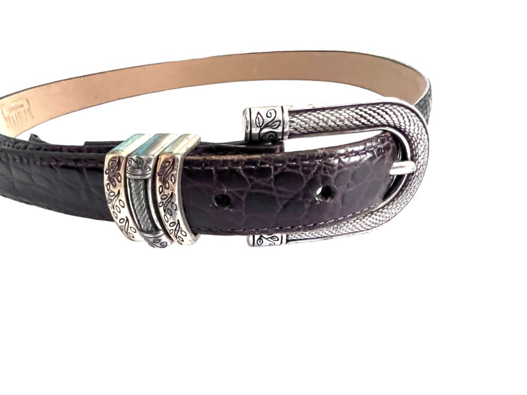 Medium Brighton Classic Brown Croc Leather Mixed Metal Belt Women's