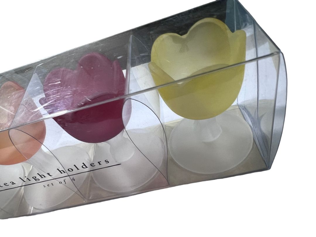 Pier 1 Imports Satin Glass Tulip Pedestal Tea Light Candle Holders Set of 4 3.5" NEW