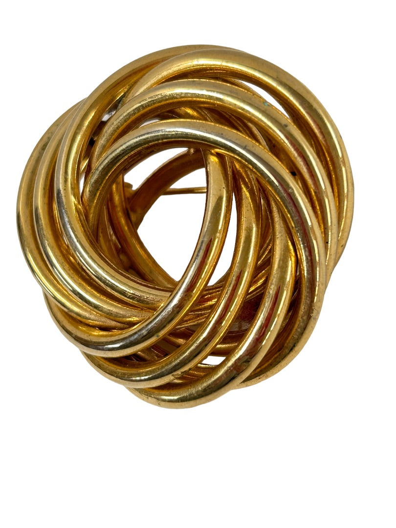 Vintage Domed Swirl Brooch Goldtone 1970s 1.75" Diameter