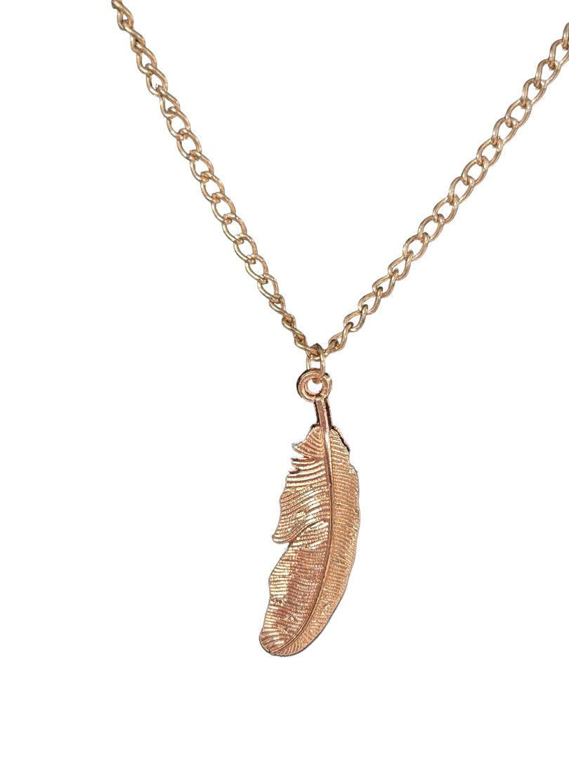 Copper Color Feather Pendant Necklace 20" Chain Lobster Clasp