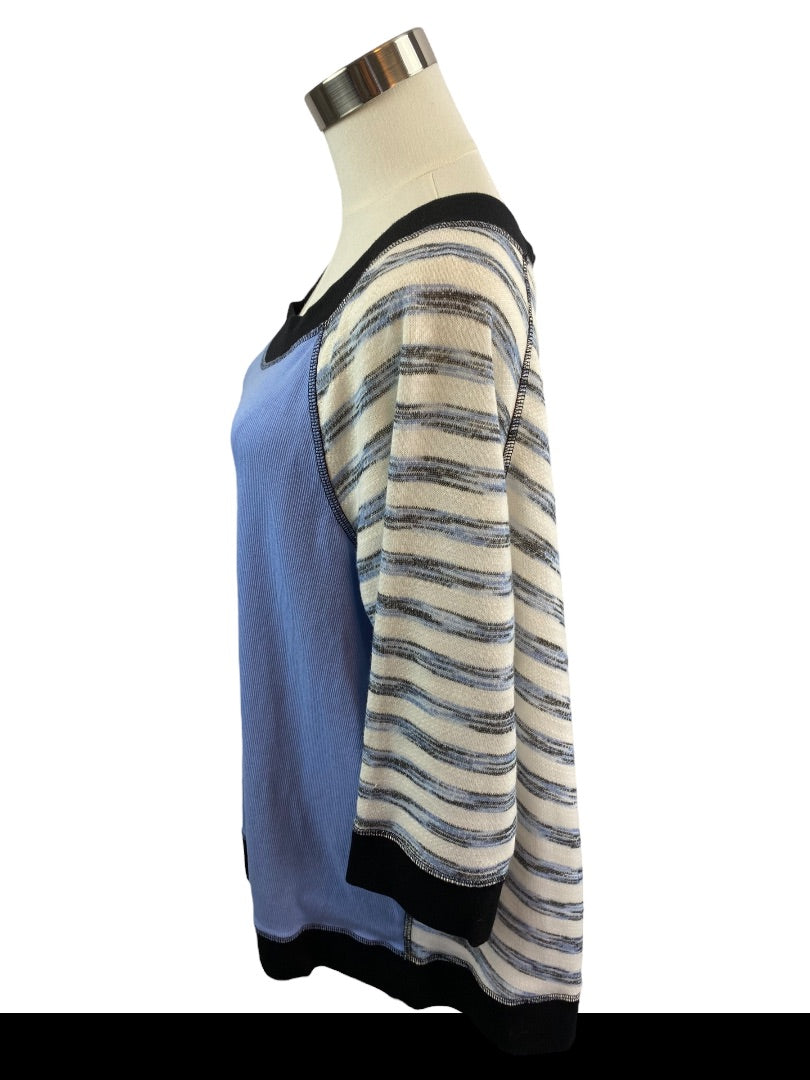 16/18 Chico's Zenergy Lightweight Sweatshirt Stripe Solid Periwinkle Blue