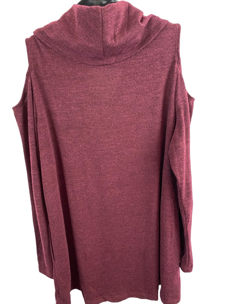 1X Attitudes by Renee Women's Cold Shoulder Cowl Neck Sweater Eggplant