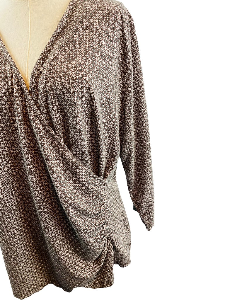 2X Talbots Faux Wrap Print Top Shirt Pullover Soft Knit