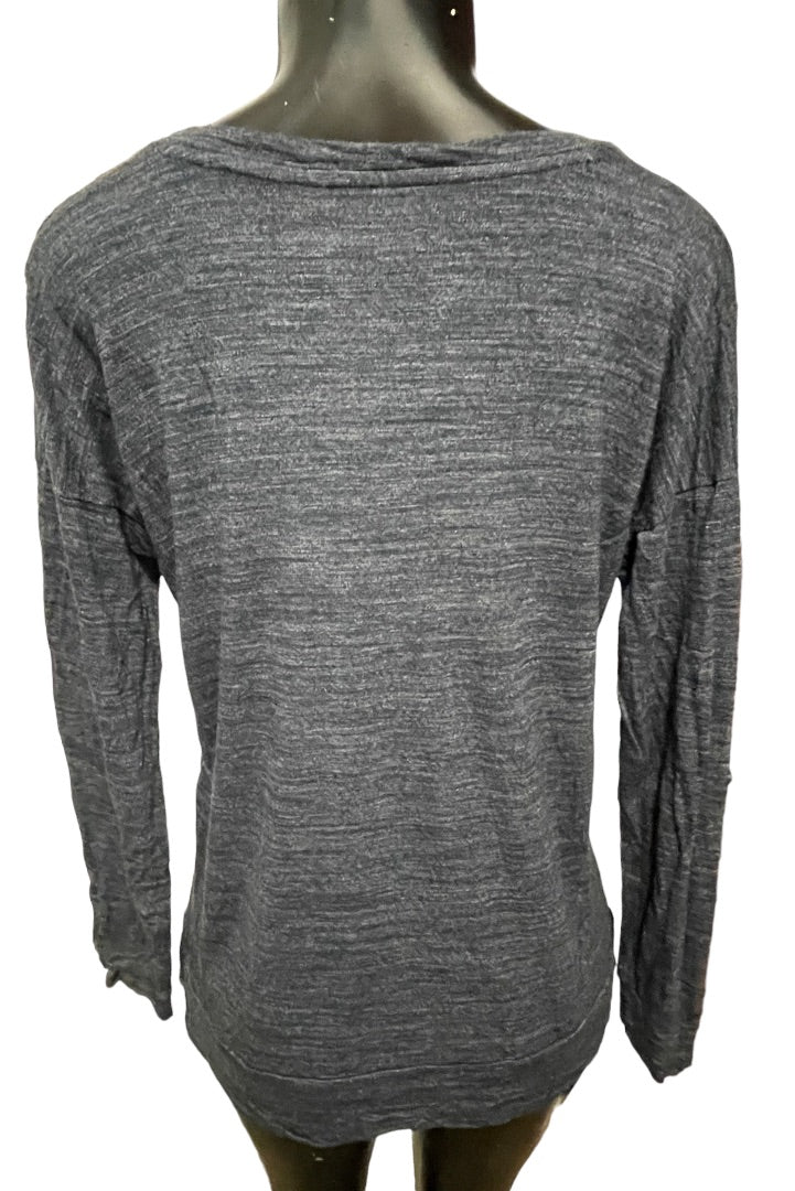 XS Madewell Women's V-Neck Dark Blue Marled Knit Top Side Slits B6005