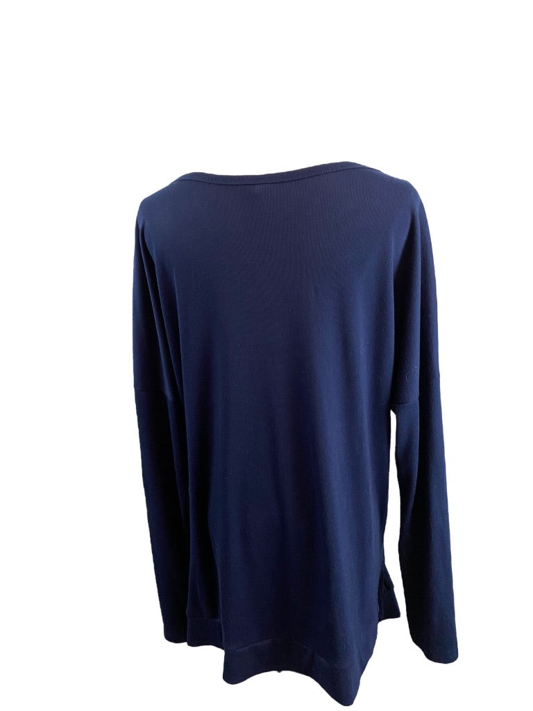 2XL Yincra Navy Blue Women's Long Sleeve Tunic Tshirt Brown Button Detail