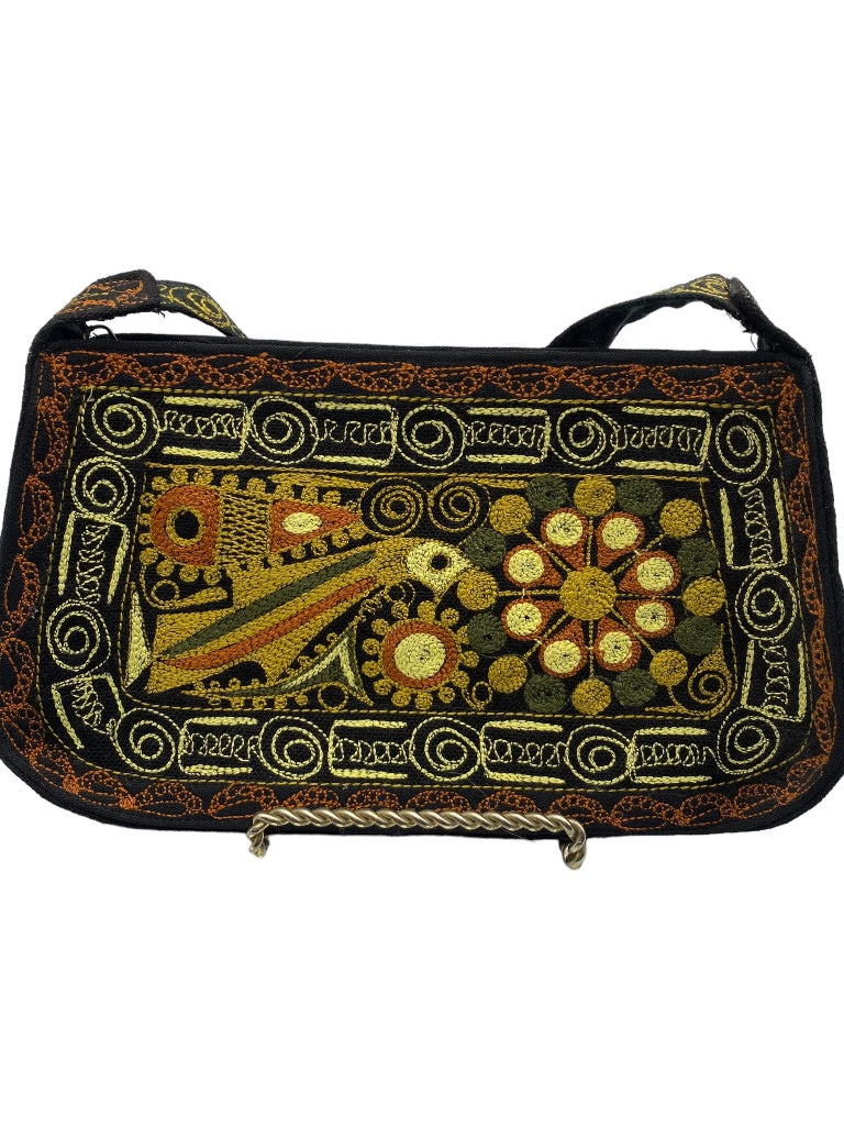 Hippie Boho Embroidered Shoulderbag Fabric Zip Top Bird Design