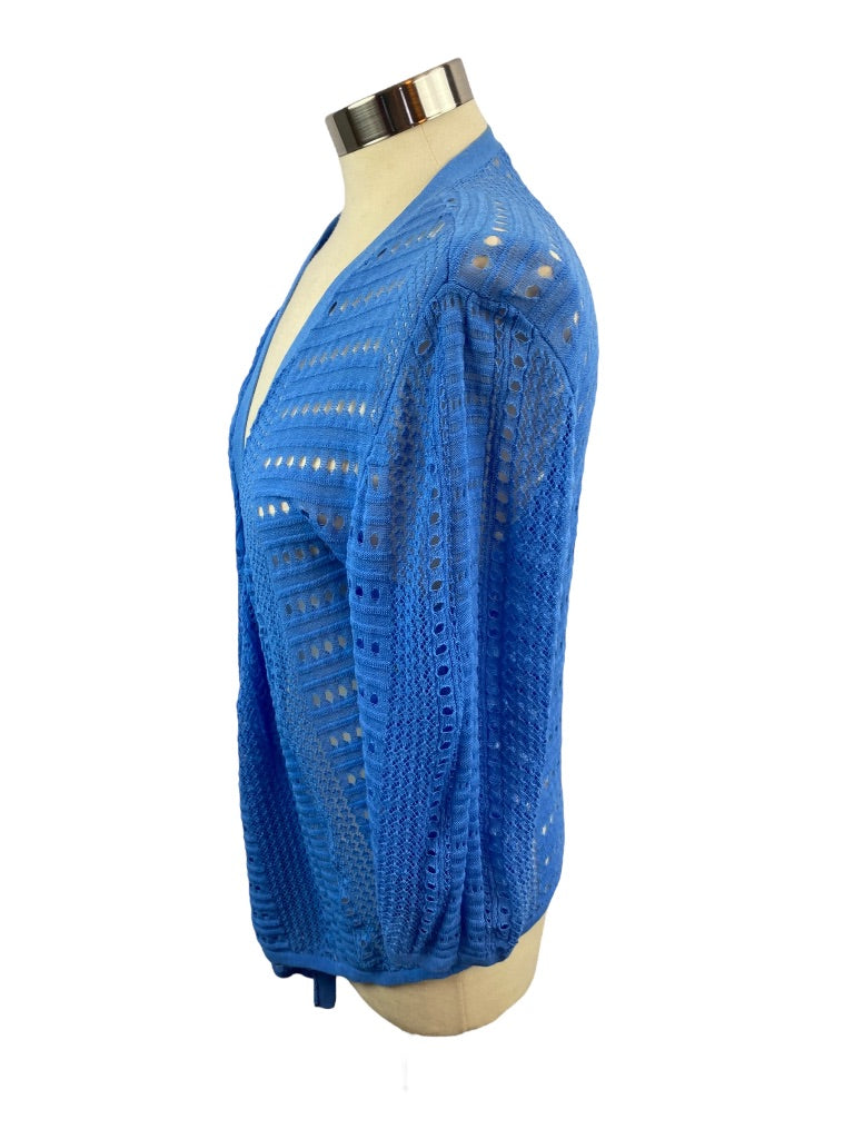 Large Chico's Women's Blue Summer Cardigan Loose Knit Open Sweater